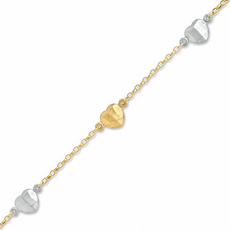 Heart Station Bracelet in Sterling Silver with 14K Tri-Tone Gold Plate - 7.5"|Peoples Jewellers