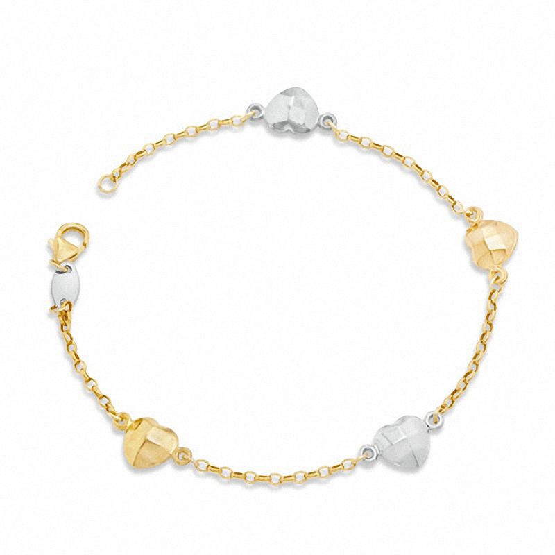 Heart Station Bracelet in Sterling Silver with 14K Tri-Tone Gold Plate - 7.5"|Peoples Jewellers