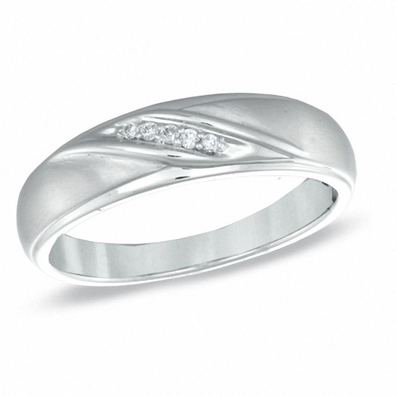 Men's Diamond Accent Five Stone Slant Wedding Band in 10K White Gold|Peoples Jewellers