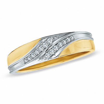 Men's 0.12 CT. T.W. Diamond Slant Wedding Band in 10K Gold