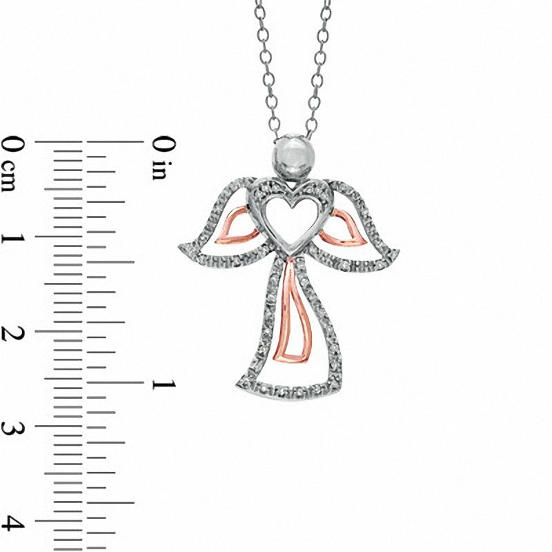 0.11 CT. T.W. Diamond Outline Heart Angel Pendant in Sterling Silver and 10K Rose Gold
