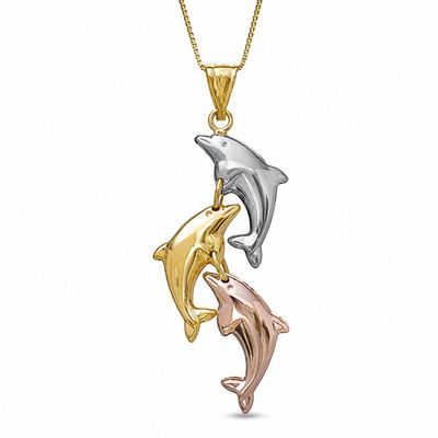 10K Tri-Tone Gold Dolphin Pendant