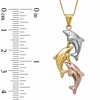 10K Tri-Tone Gold Dolphin Pendant