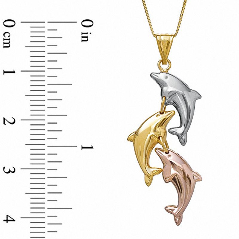 10K Tri-Tone Gold Dolphin Pendant