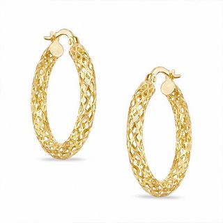 Diamond-Cut Mesh Tube Hoop Earrings in 10K Gold