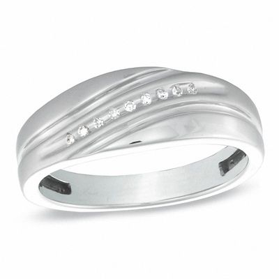 Men's Diamond Accent Slant Wedding Band in 10K White Gold