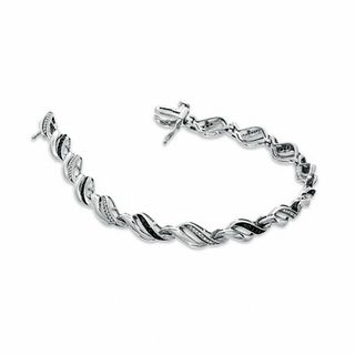 0.33 CT. T.W. Enhanced Black and White Diamond Waves Bracelet in Sterling Silver - 7.25"