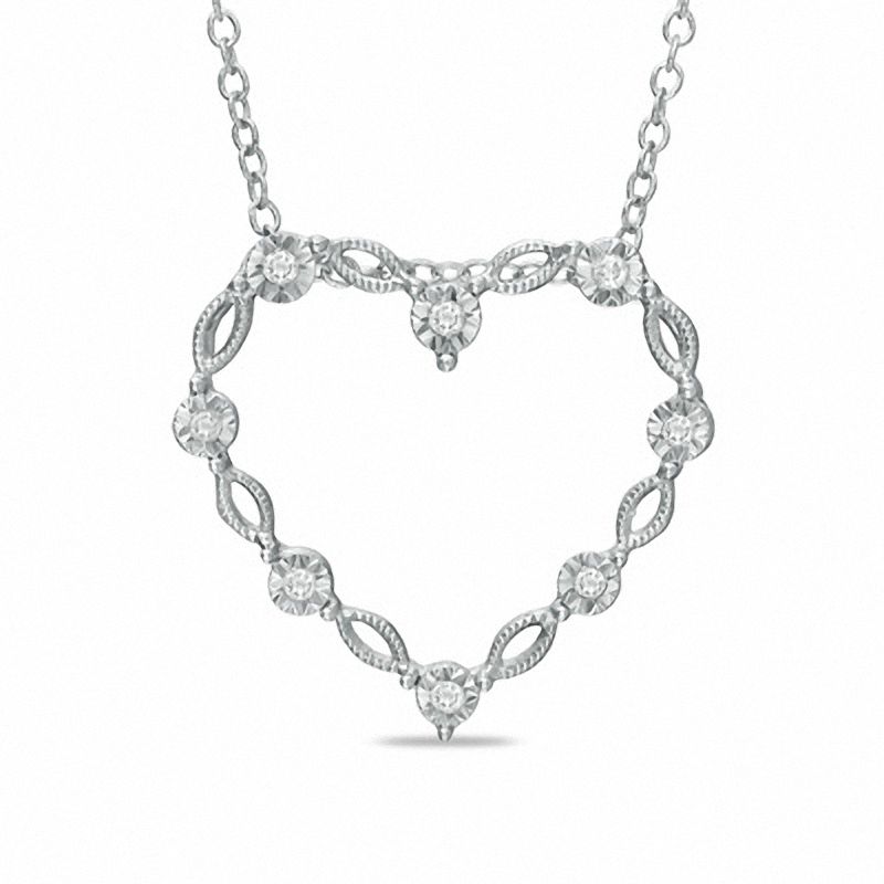 Diamond Accent Station Heart Pendant in Sterling Silver