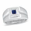 Thumbnail Image 0 of Men's Square Quad Blue Sapphire and Diamond Accent Ring in 10K White Gold