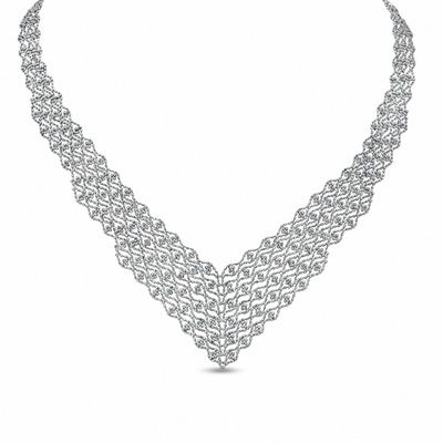 Sterling Silver Beaded Bib Necklace - 17"