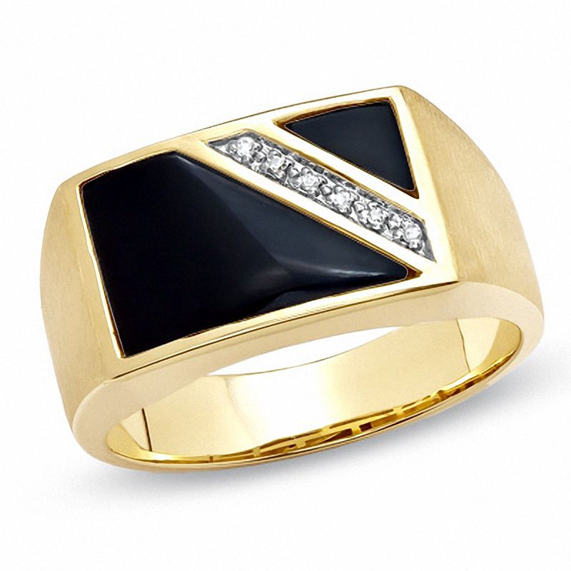 Men's Onyx Flag Ring with Diamond Accents in 10K Gold | Peoples Jewellers