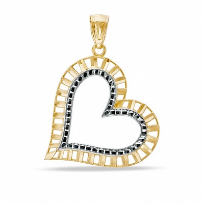 10K Two-Tone Gold Diamond-Cut Heart Charm