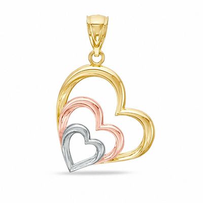 10K Tri-Tone Gold Triple Hearts Charm