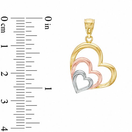 10K Tri-Tone Gold Triple Hearts Charm