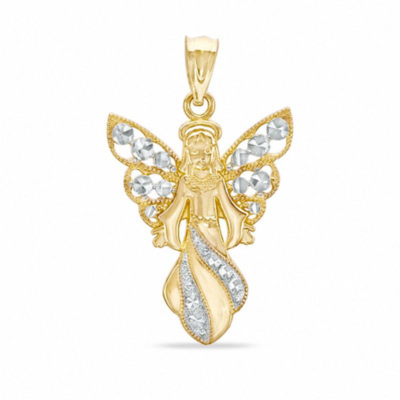 10K Two-Tone Gold Diamond-Cut Angel Charm