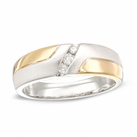 Men's 0.11 CT. T.W. Diamond Wedding Band in 10K Two-Tone Gold