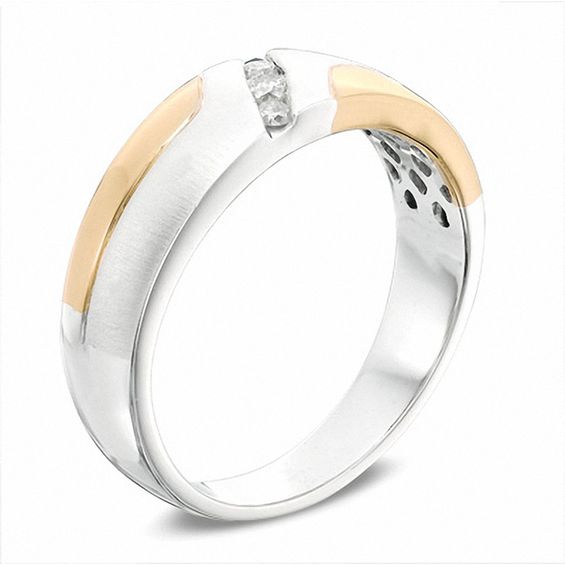 Men's 0.11 CT. T.W. Diamond Wedding Band in 10K Two-Tone Gold