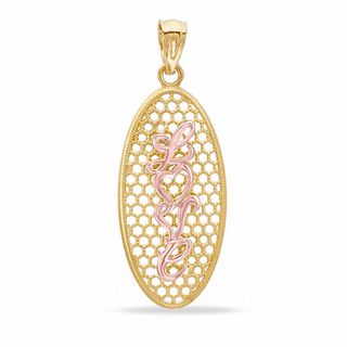 Oval Mesh "Love" Charm in 10K Two-Tone Gold