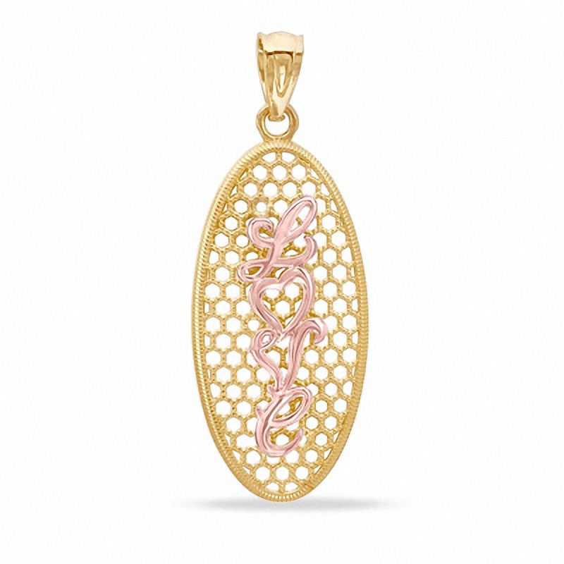 Oval Mesh "Love" Charm in 10K Two-Tone Gold
