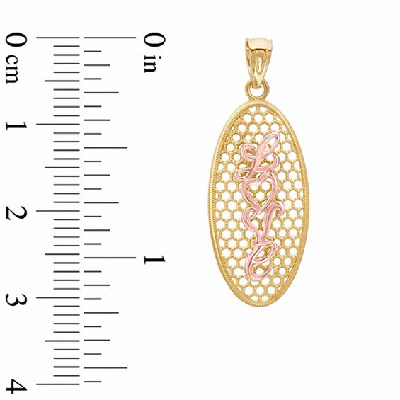 Oval Mesh "Love" Charm in 10K Two-Tone Gold