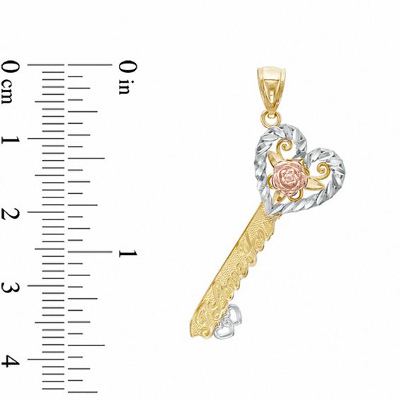 "I Love You" Heart Key Charm in 10K Tri-Tone Gold