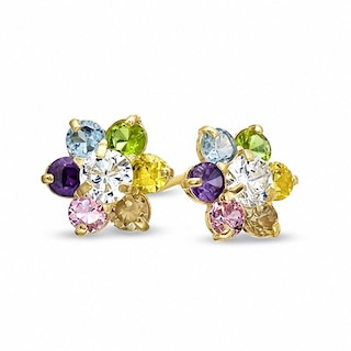 Child's Multi-Colour Cubic Zirconia Flower Earrings in 14K Gold