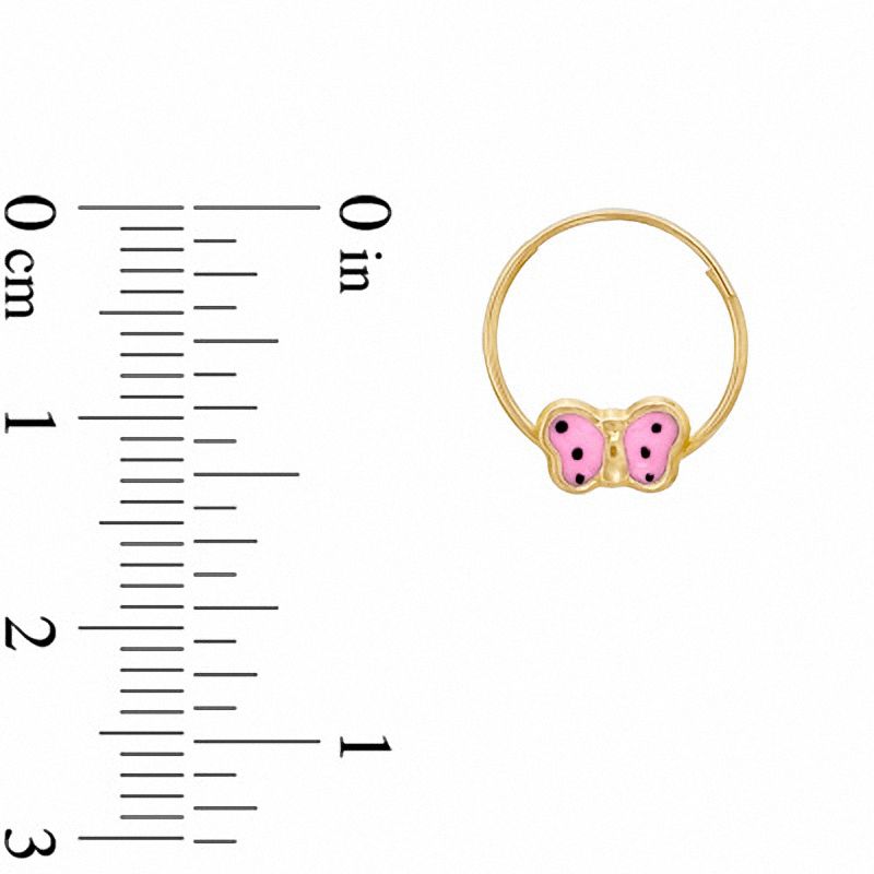 Child's Pink Enamel Butterfly Hoop Earrings in 14K Gold