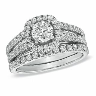 1.45 CT. T.W. Diamond Frame Bridal Set in 14K White Gold