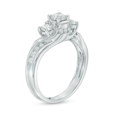 1.00 CT. T.W. Diamond Three Stone Crown Engagement Ring in 14K White Gold