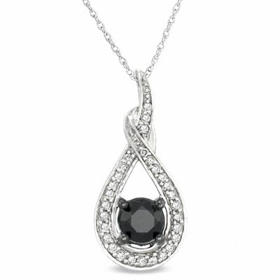 1.00 CT. T.W. Enhanced Black and White Diamond Drop Pendant in 10K White Gold