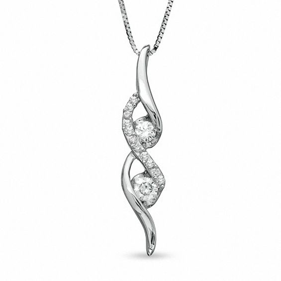 Sirena™ 0.25 CT. T.W. Diamond Two Stone Swirl Pendant in 14K White Gold