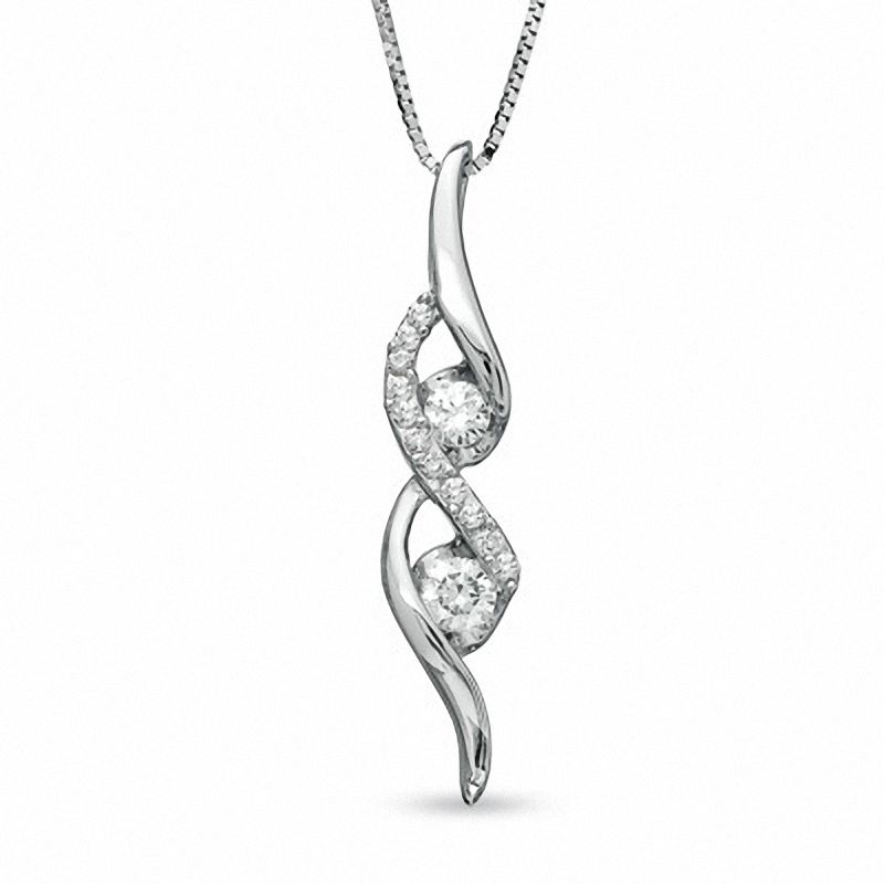 Sirena™ 0.25 CT. T.W. Diamond Two Stone Swirl Pendant in 14K White Gold|Peoples Jewellers