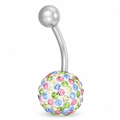 014 Gauge Belly Button Ring with Multi-Colour Crystal in Stainless Steel