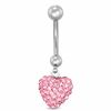 014 Gauge Heart Belly Button Ring with Pink Crystals in Stainless Steel