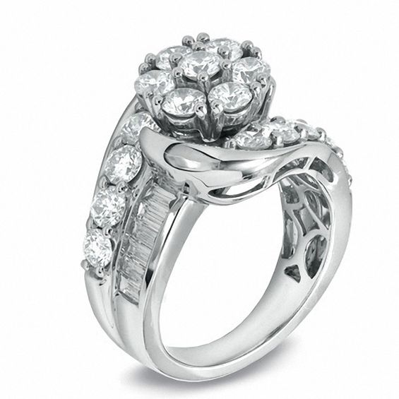 3.00 CT. T.W. Diamond Flower Cluster Engagement Ring in 14K White Gold