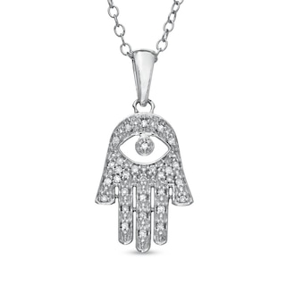 0.09 CT. T.W. Diamond Hamsa with Evil Eye Pendant in Sterling Silver