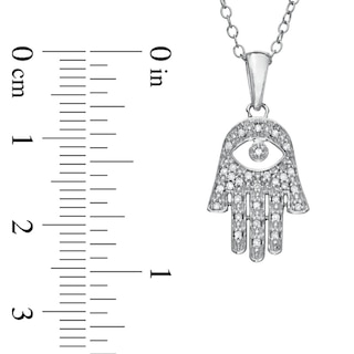 0.09 CT. T.W. Diamond Hamsa with Evil Eye Pendant in Sterling Silver