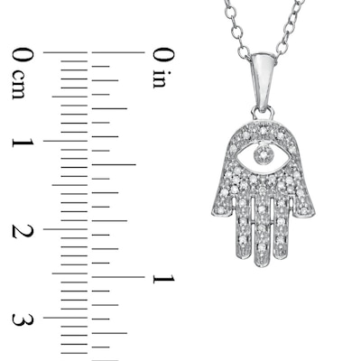 0.09 CT. T.W. Diamond Hamsa with Evil Eye Pendant in Sterling Silver