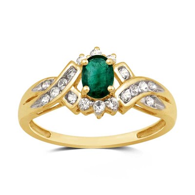 Oval Emerald and Lab-Created White Sapphire Ring in 10K Gold