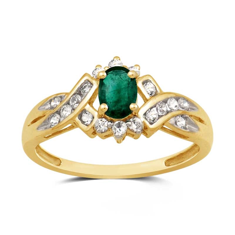 Oval Emerald and Lab-Created White Sapphire Ring in 10K Gold|Peoples Jewellers