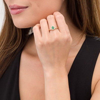 Oval Emerald and Lab-Created White Sapphire Ring in 10K Gold