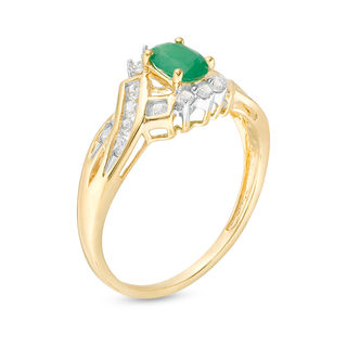 Oval Emerald and Lab-Created White Sapphire Ring in 10K Gold