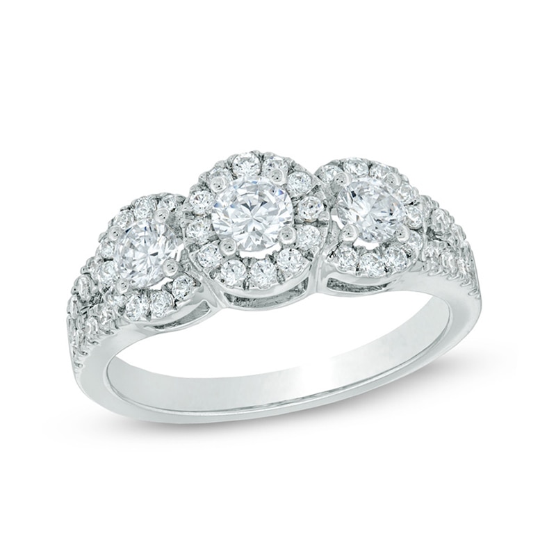 1.00 CT. T.W. Canadian Certified Diamond Round Frame Engagement Ring in 14K White Gold (I/I1)|Peoples Jewellers