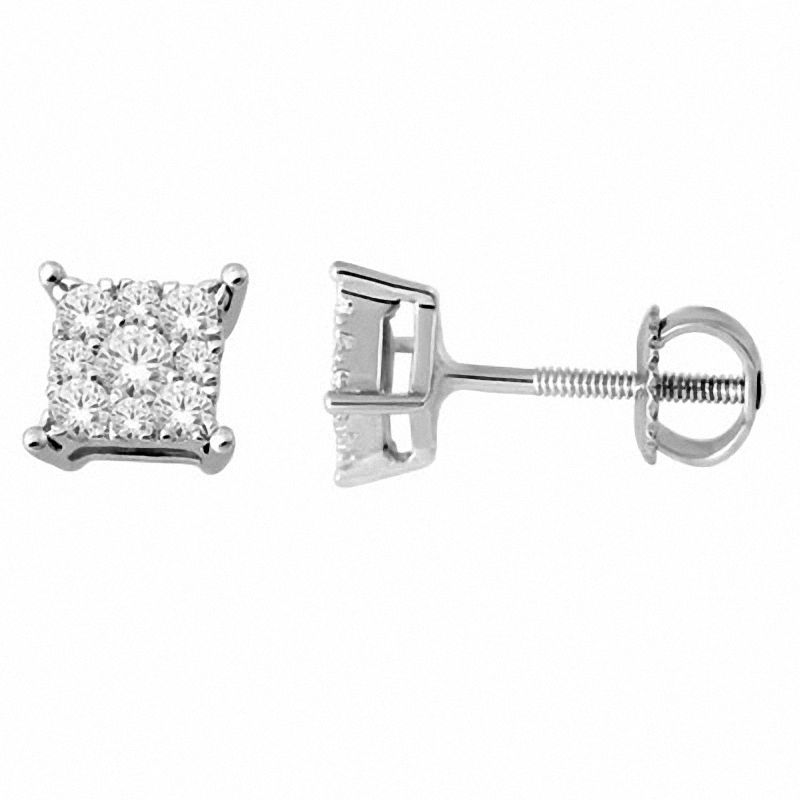 0.24 CT. T.W. Composite Princess-Cut Diamond Stud Earrings in 14K White Gold|Peoples Jewellers