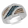 Thumbnail Image 0 of 0.63 CT. T.W. Champagne, White and Enhanced Blue Diamond Ring in 10K White Gold