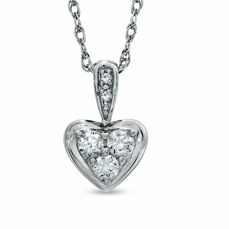 0.20 CT. T.W. Diamond Three Stone Heart Pendant in 10K White Gold|Peoples Jewellers