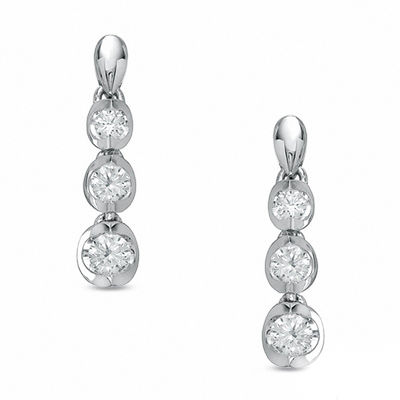 0.50 CT. T.W. Canadian Certified Diamond Three Stone Drop Earrings in 14K White Gold