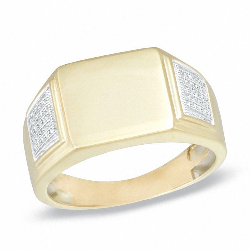 Men's 0.10 CT. T.W. Diamond Signet Ring in 10K Gold - Size 10|Peoples Jewellers