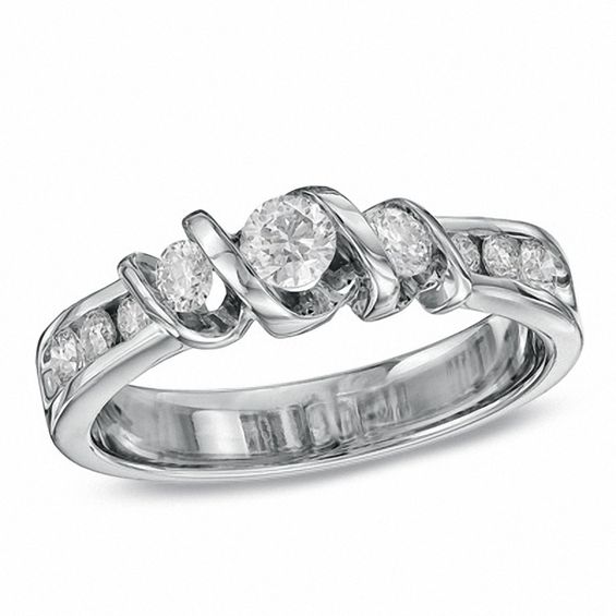 Sirena™ 0.50 CT. T.W. Diamond Three Stone Engagement Ring in 14K White Gold