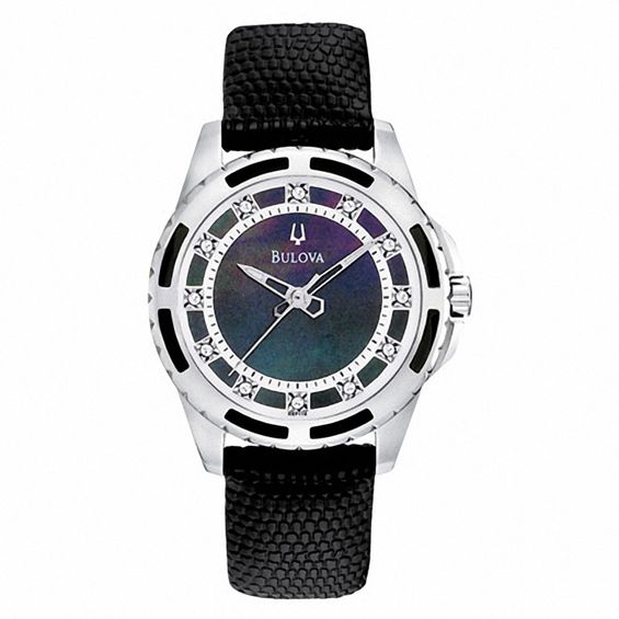 Ladies' Bulova Diamond Accent Watch with Black Mother-Of-Pearl Dial (Model: 98P118)